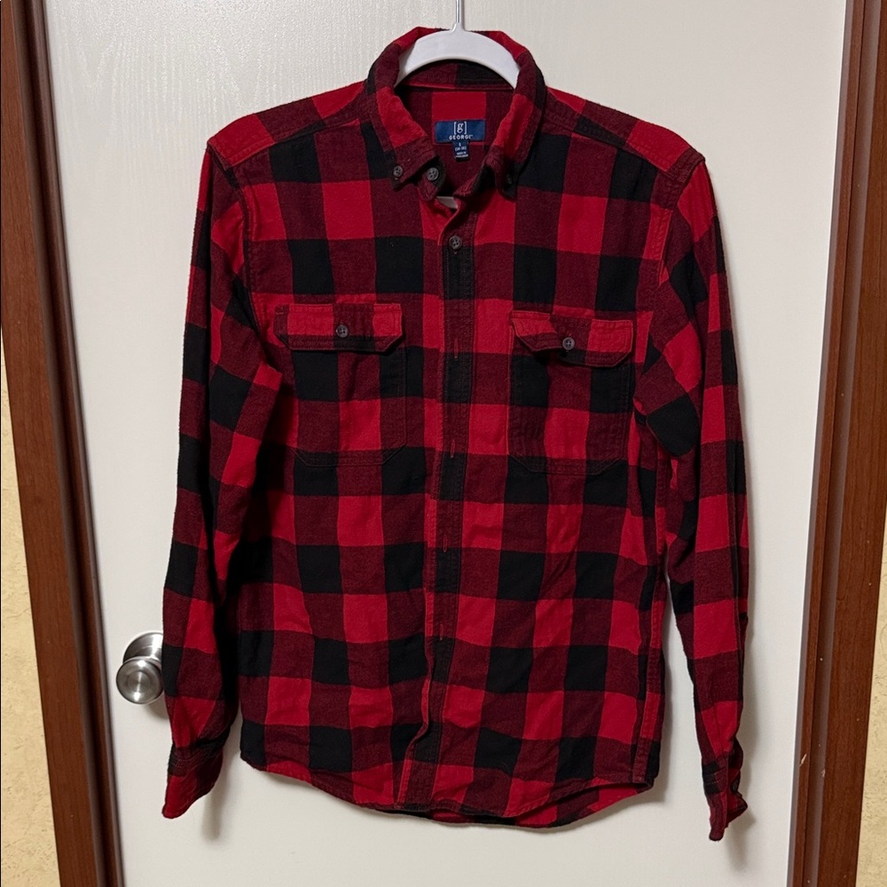 George Red and Black Plaid Men's Shirt Size S